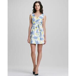 Diane Von Furstenberg Dress Carol Wrap Women's Size 6 Blue Yellow White Cotton